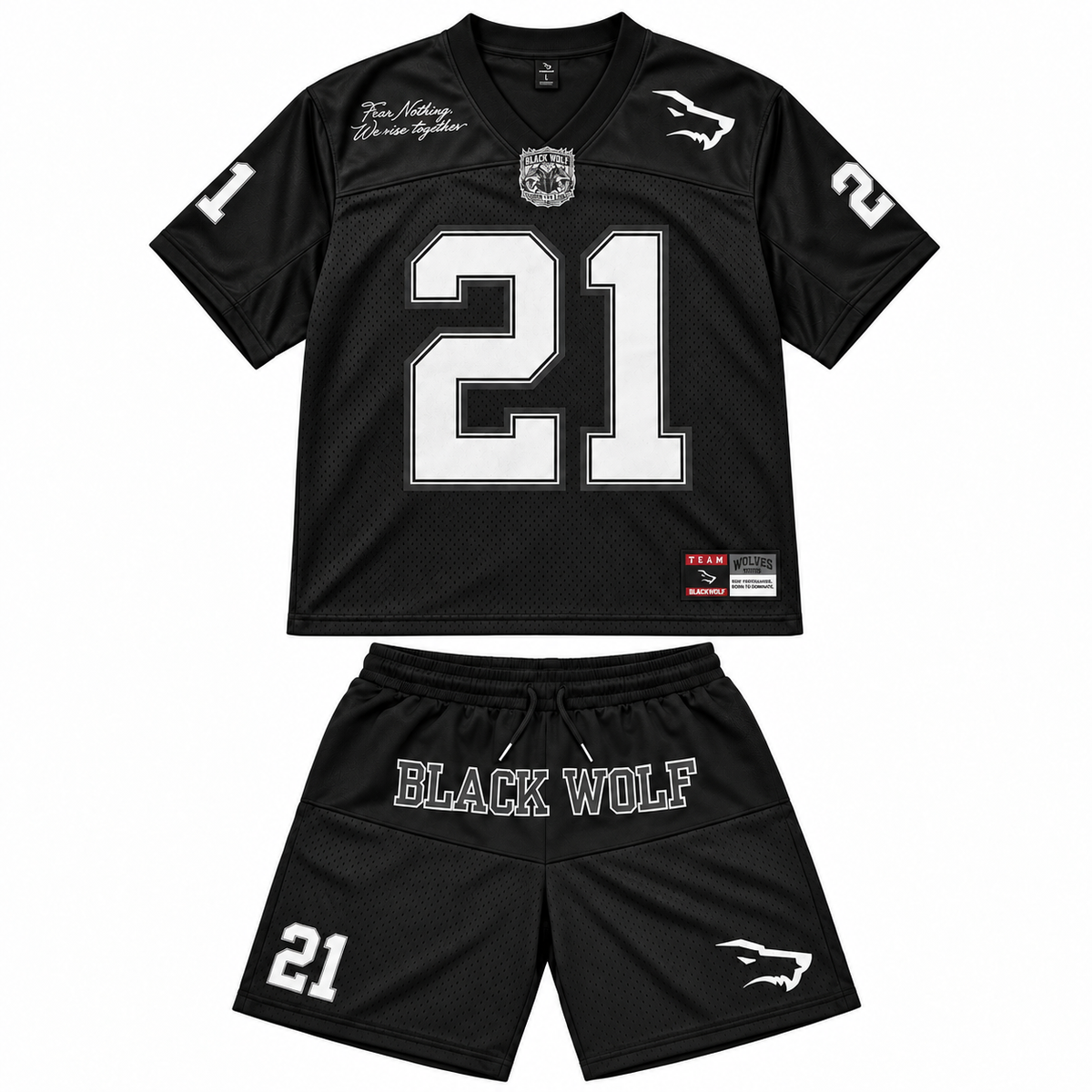 Set Alpha Season Black Wolf - camiseta y short en fotografía de producto