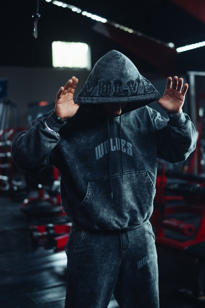 Hoodie Wolves Vintage Wash – BlackWolf Collection 2025